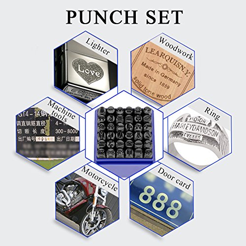 Sellos de Letras y Números, 36 Piezas Herramientas Estampadas de Metal Perforado Acero Carbono Letras de Percusión 6mm(1/4") para Estampación Metal Joyería Cuero Madera DIY Bricolaje Punch Set