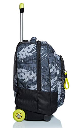 Seven Fly Stars - Mochila con ruedas, color gris, 2 en 1, con sistema Cross-Over System, para escuela y viajes