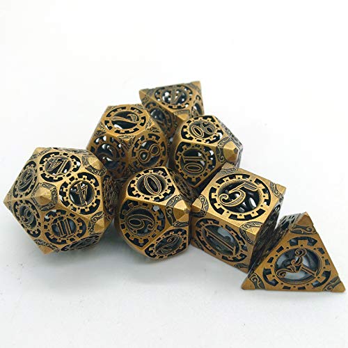 sharprepublic Juego de Dados D&D Poliédricos de Metal Sólido de Cobre de 7 Dados de Juego de rol Metálicos Huecos Juego de 7 Piezas D4-D20 - de Oro, Individual