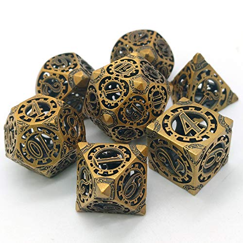 sharprepublic Juego de Dados D&D Poliédricos de Metal Sólido de Cobre de 7 Dados de Juego de rol Metálicos Huecos Juego de 7 Piezas D4-D20 - de Oro, Individual