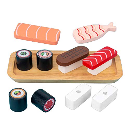 sharprepublic Juego de Madera Educativo Multicolor Juguetes de Comida con Tablero de Servicio para niños, Juguetes de Aprendizaje, rebanar Sushi Juego de simulación