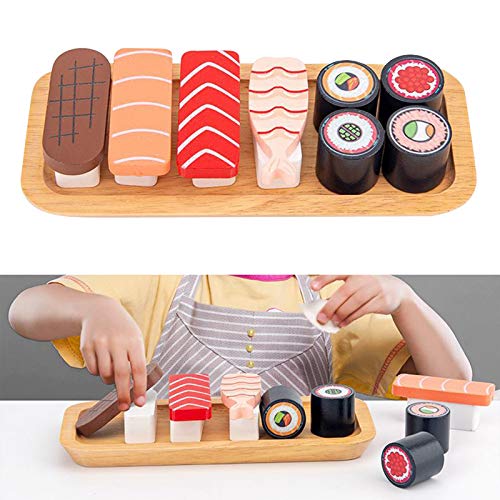 sharprepublic Juego de Madera Educativo Multicolor Juguetes de Comida con Tablero de Servicio para niños, Juguetes de Aprendizaje, rebanar Sushi Juego de simulación