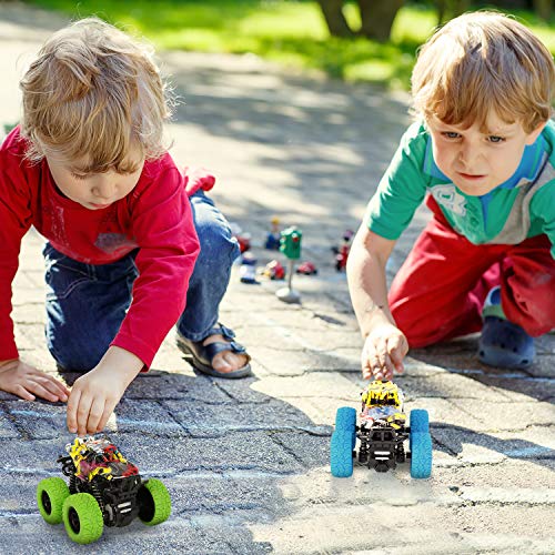 Shayson Inertia Tire hacia Atrás del Coche Truck Monster Camión Todoterreno Coche De Carreras De Juguete con Rotación De 360 Grados Escala 1:36 Real Racing Niños De 3 a 8 Años （Azul + Verde）