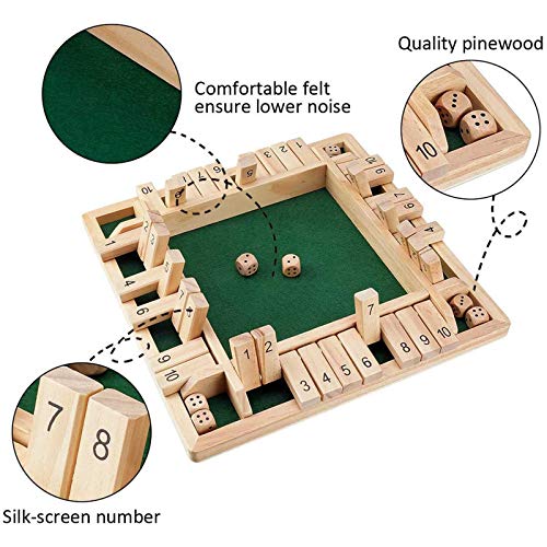 Shut The Box Game Wooden 4 Player, Table Board Game,Flip Block Wooden Board Game,Juego Digital Flip,Traditional 4 Sided Wooden Board Game -Wooden Number Game Toy, Classic Dice Board Toy (Green)