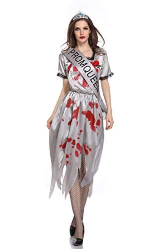 Sijux Vestido de la Novia del Fantasma de Halloween de Las Mujeres Adultas Disfraz de la Diosa del Infierno Sangriento,Gray,L