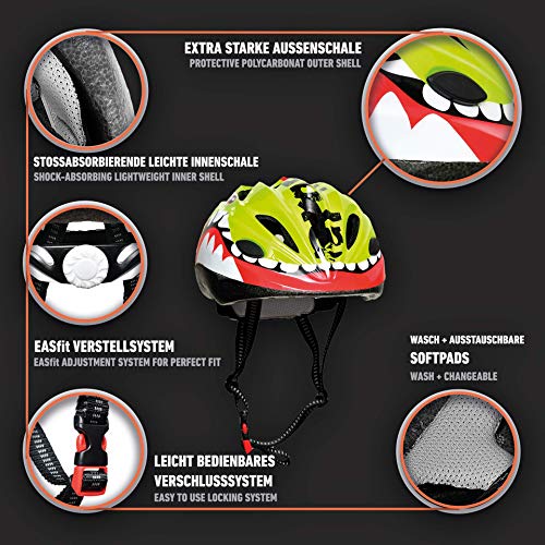 SkullCap® Casco Niño Bicicleta diseñado por los niños, Casco Bici Carretera Chico y Chica, Casco Bicicleta montaña, Dinosaurio, Animal, Dino