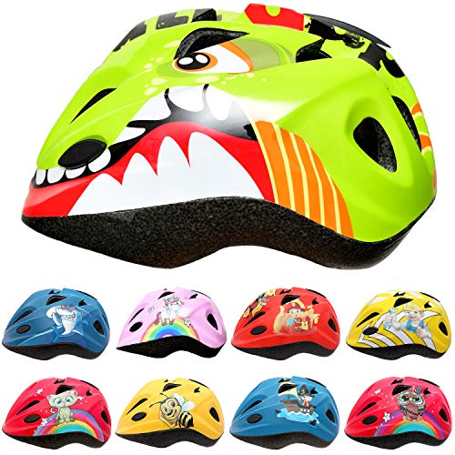 SkullCap® Casco Niño Bicicleta diseñado por los niños, Casco Bici Carretera Chico y Chica, Casco Bicicleta montaña, Dinosaurio, Animal, Dino