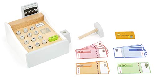 Small Foot 11099 Wooden Cash Register, incl. Scanner, Reader, Play Credit Cards, Trains The handling of Money and Prices, Authentic Shopping Fun for Young and Old from . Upwards Toy, Multicolour