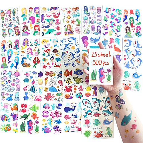 SnailGarden 300 Piezas de Tatuajes Temporales de Mar para Niños,Fake Impermeable Etiqueta Engomada del Tatuaje para Niños Niñas Infantiles Fiesta de Cumpleaños Regalo