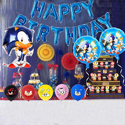 Sonic Foil Globos, Sonic The Hedgehog Party Supplies Juego de Decoración Sonic Erizo Frustrar Globo Bandera Set para Fiestas de Cumpleaños