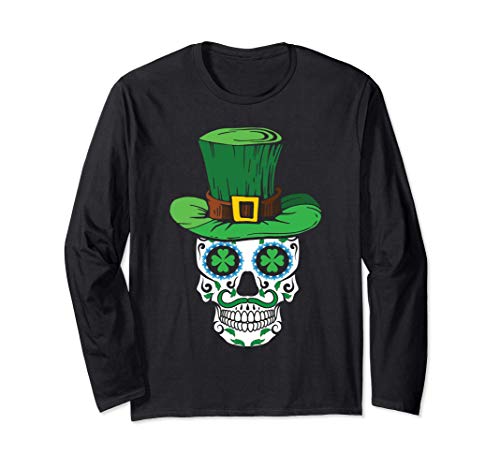 St Patricks Day Sugar Skull Day of the Dead Leprechaun Manga Larga