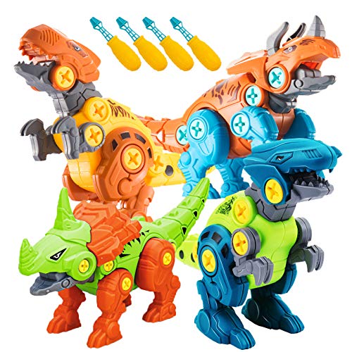 STAY GENT Desmonta Dinosaurio Juguetes con Taladro para Chicos, 4 Piezas Juguete de Construcción Puzzle Dinosaurios con Destornilladores Stem Regalos de Aprendizaje para Niños Niñas de 3 4 5 6 7 Años