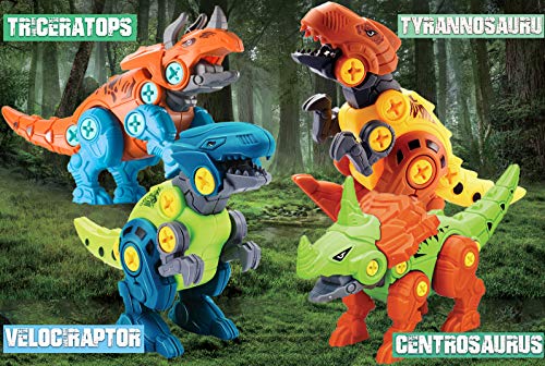 STAY GENT Desmonta Dinosaurio Juguetes con Taladro para Chicos, 4 Piezas Juguete de Construcción Puzzle Dinosaurios con Destornilladores Stem Regalos de Aprendizaje para Niños Niñas de 3 4 5 6 7 Años