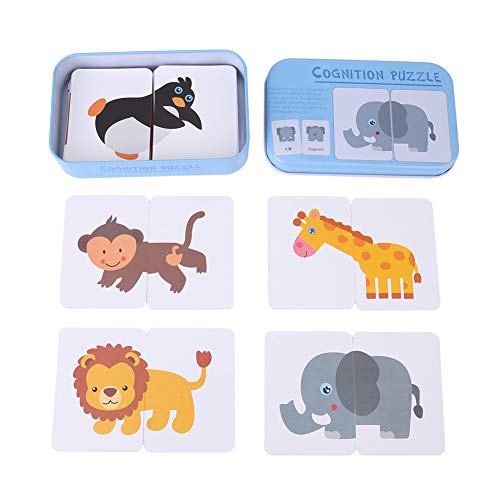 Tarjetas de Aprendizaje para bebés, 16 Pares de Rompecabezas a Juego Tarjetas de cognición Juguete de Inteligencia para niños pequeños(Animales)