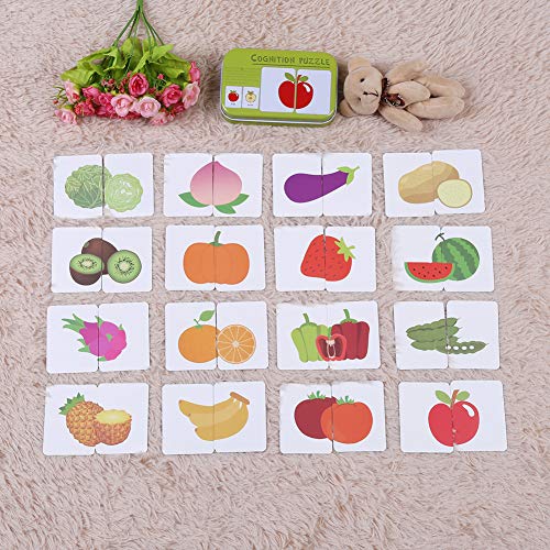 Tarjetas de Aprendizaje para bebés, 16 Pares de Rompecabezas a Juego Tarjetas de cognición Juguete de Inteligencia para niños pequeños(Frutas)