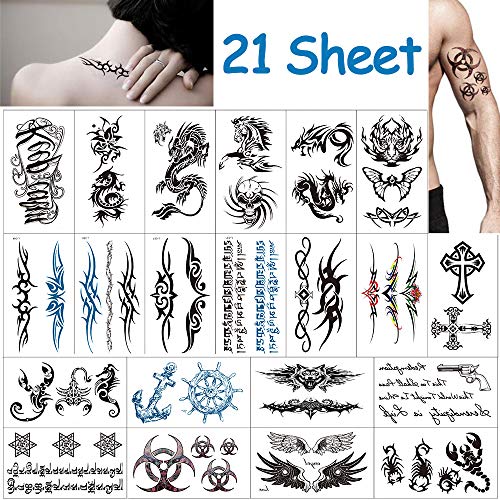 Tatuajes temporales para adultos, Vibury 21 Hojas Temporales temporär Tattoo tatuaje cuerpo pegatinas Brazo pecho y espalda- Dragon Heartbeat Tiger Vine Escorpión gráfico cráneo