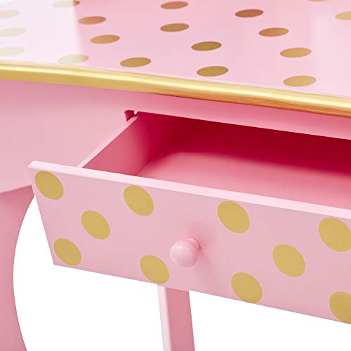 Teamson Kids Mesa de Tocador Rosa de Madera con Espejo y Taburete TD-11670L