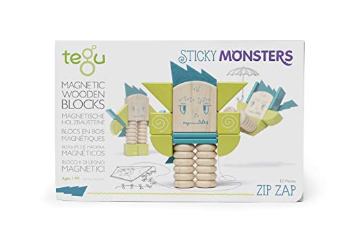 Tegu Juego de Bloques de Construcción de madera magnéticos ZIP ZAP Monstruos pegajosos - 12 piezas , color/modelo surtido