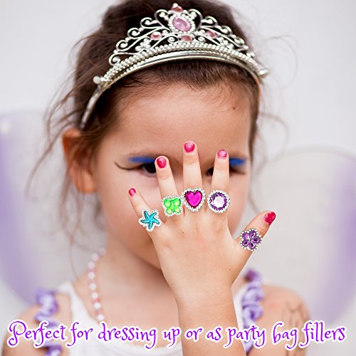 THE TWIDDLERS 100 Anillos de Princesa Joyas para Niños - Juguetes de Fiesta de Cumpleaños, Rellenos de Piñata, Bolsas de Fiesta, Regalos, Premios para Niñas.