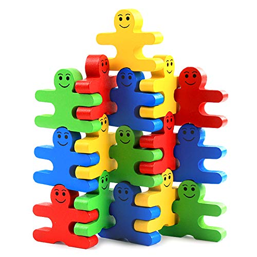 Tnfeeon 16pcs Juguetes de Bloque de Equilibrio de Madera, Personaje de Dibujos Animados Enclavamiento Equilibrio Apilamiento Juego Inteligencia Desarrollo Juguete para Niños