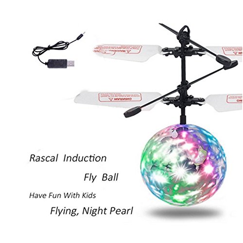 TOOGOO Drone de induccion infrarroja fantastica Helicoptero de Bola de iluminacion LED Brillante Colorido Disco Flash Volador Juguete para ninos No es Necesario Usar Control Remoto Carga USB