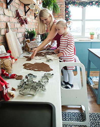 Torre de Aprendizaje Montessori - Plataforma de Madera para Trepar en la Cocina para Bebés y Niños - Torres Ajustables para Encimeras y Mesa - Taburete Seguro y Duradero - Learning Tower - Blanco