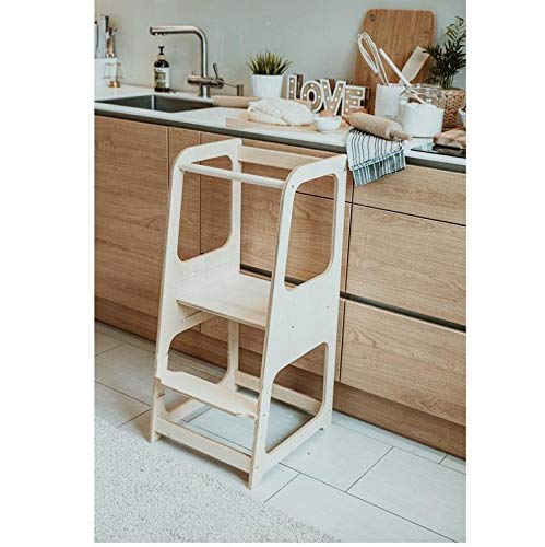 Torre de Aprendizaje Montessori - Plataforma de Madera para Trepar en la Cocina para Bebés y Niños - Torres Ajustables para Encimeras y Mesa - Taburete Seguro y Duradero - Learning Tower