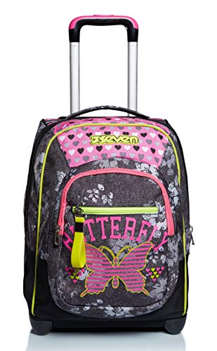 Trolley Seven Flying Dreams, Color Negro, 2 en 1, Mochila con Cross-Over System, Escuela y Viaje