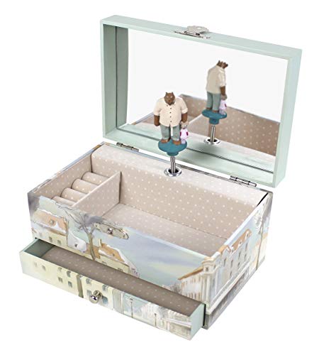 TrouSSELIER Ernest & Celestine - Caja para tesoros y joyas musicales, ideal como regalo para niños, música Feelings, color verde celadón