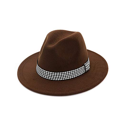 TX GIRL Fieltro de Lana Sombrero de Fedora Hombres Mujeres con el paño de la Correa de ala Ancha clásica 56-58cm Tamaño Iglesia Pop Sombrero (Color : Drak Coffee, Size : 56-58)