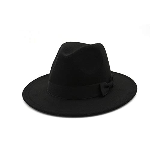 TX GIRL Fieltro de Lana Sombrero de Fedora Mujeres de los Hombres del Caballero del Sombrero Stetson de ala Ancha del Sombrero de Panamá (Color : Black, Size : 56-58)