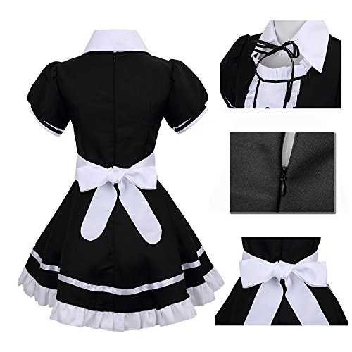 Tzm2016 - Disfraz Lolita para mujer. Disfraz criada francesa para Cosplay. El juego de 4 piezas, incluye: vestido, cofia, delantal, falso cuello, color negro, negro, X-Large