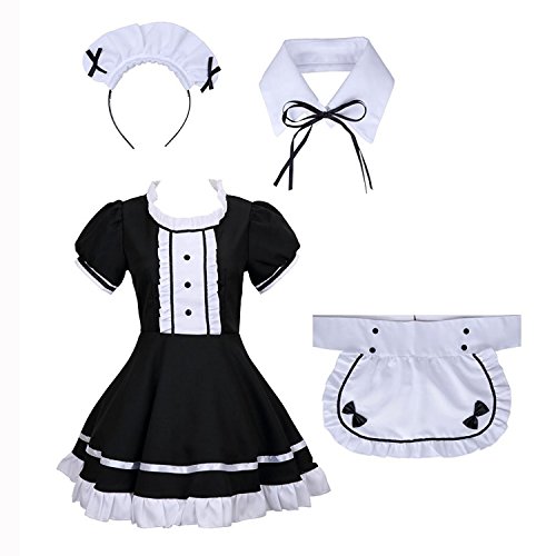 Tzm2016 - Disfraz Lolita para mujer. Disfraz criada francesa para Cosplay. El juego de 4 piezas, incluye: vestido, cofia, delantal, falso cuello, color negro, negro, X-Large