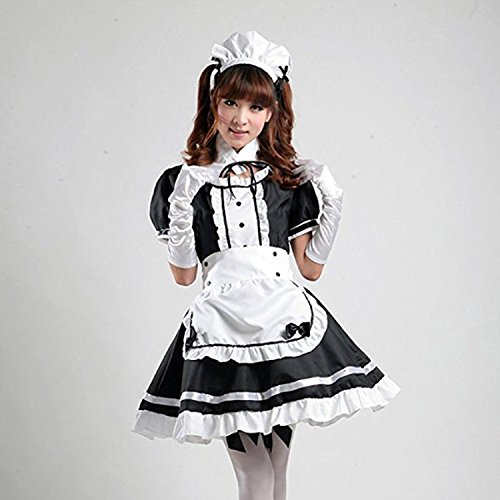 Tzm2016 - Disfraz Lolita para mujer. Disfraz criada francesa para Cosplay. El juego de 4 piezas, incluye: vestido, cofia, delantal, falso cuello, color negro, negro, X-Large