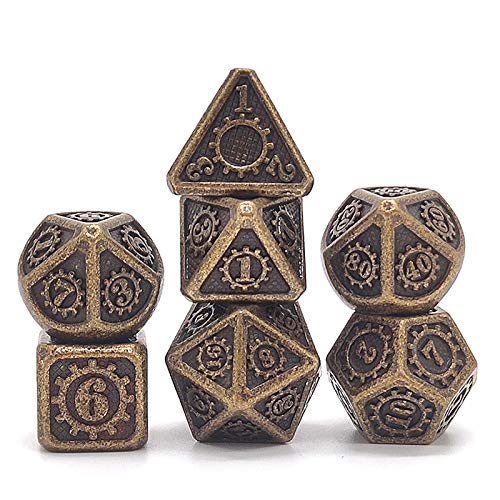 UEXCN - Juego de dados metálicos de metal estilo steampunk con caja de metal para hacer diversión en casa