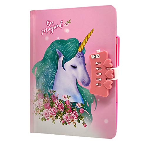 Unicornio Cuaderno,Cuaderno de niñas Diario con Candado de Corazón,Cuaderno de Arcoíris Cuaderno de Bricolaje Cuaderno de Diario Diario,Unicorn Secret Estilo con Cerradura y Llaves