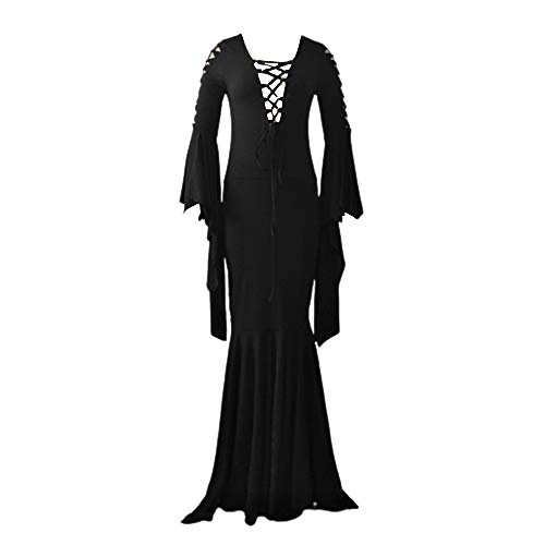 Updayday Vestido de Piso de Morticia Addams para Mujer Disfraz de Bruja Sexy Vestido gótico Vintage Halloween Carnaval Fiesta Cosplay Disfraces