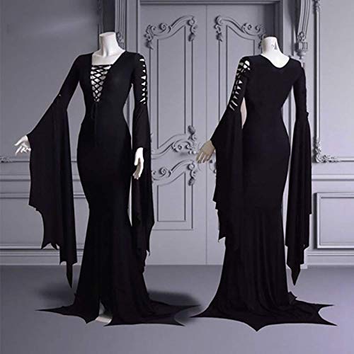 Updayday Vestido de Piso de Morticia Addams para Mujer Disfraz de Bruja Sexy Vestido gótico Vintage Halloween Carnaval Fiesta Cosplay Disfraces