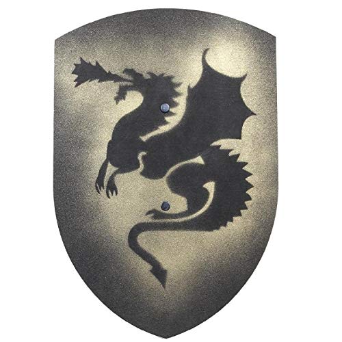 VAH Escudo DE Madera Disfraz Caballero Medieval Modelo DRAGÓN Negro Forma Curva 37 cm Largo