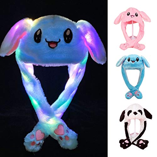 Vdn Djvn - Gorra para mujer, 1 pieza, de peluche luminoso, con orejas móviles, diseño de conejo, panda led, 60 cm, multicolor