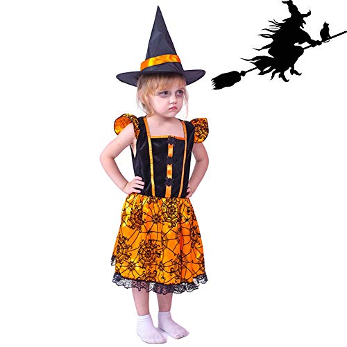 Vestido De Tela De Araña, Disfraz De Halloween para Niñas, Sombrero De Bruja para Niños, Disfraces De Fiesta De Fantasía