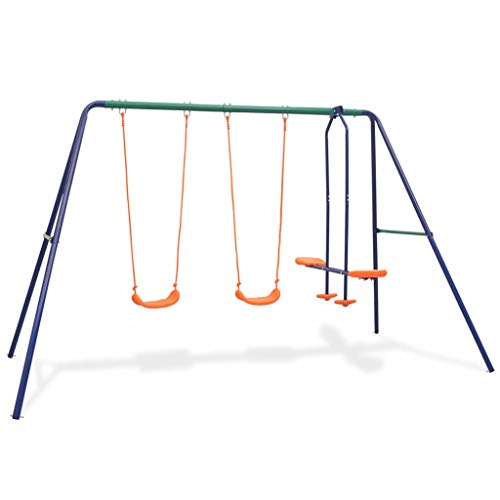 vidaXL Juego de Columpios para Jardín de 4 Piezas Asientos Juguete para Niños Parque Casero Infantil de Acero y Plástico Naranja