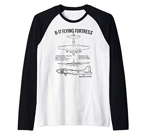 Vintage B17 Bombardero Avión de guerra Segunda Guerra Camiseta Manga Raglan