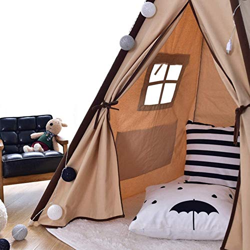 WANGIRL Tipi Tipi Tienda Infantil Plegable Tienda de Campaña para Niños Casa de Juegos con Bolsillo 4 Polos y Ventanas para Jardin O Interior de Castillo