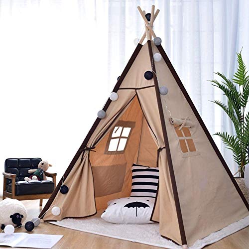 WANGIRL Tipi Tipi Tienda Infantil Plegable Tienda de Campaña para Niños Casa de Juegos con Bolsillo 4 Polos y Ventanas para Jardin O Interior de Castillo