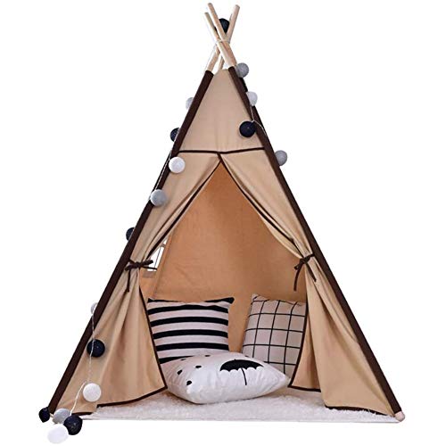 WANGIRL Tipi Tipi Tienda Infantil Plegable Tienda de Campaña para Niños Casa de Juegos con Bolsillo 4 Polos y Ventanas para Jardin O Interior de Castillo