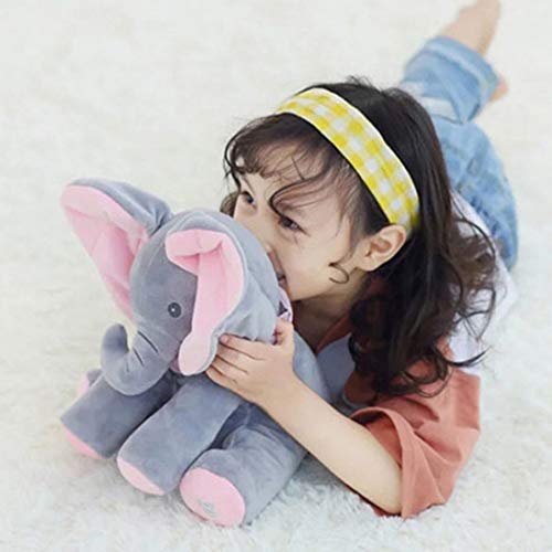 Wanxida Elefante de Peluche de Juguete, Música Elefante del Juguete de Felpa para Niño Jugar al Escondite Elefante Juguetes con 5 Color -Rosáceo Gris