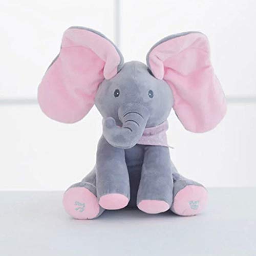 Wanxida Elefante de Peluche de Juguete, Música Elefante del Juguete de Felpa para Niño Jugar al Escondite Elefante Juguetes con 5 Color -Rosáceo Gris