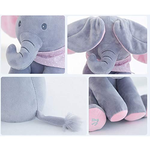 Wanxida Elefante de Peluche de Juguete, Música Elefante del Juguete de Felpa para Niño Jugar al Escondite Elefante Juguetes con 5 Color -Rosáceo Gris