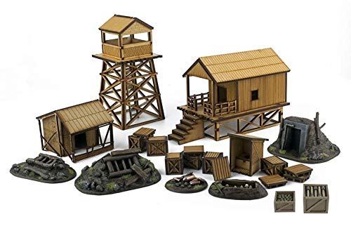 War World Gaming Jungle Warfare - Campamento Militar en DM y Resina - Escala 28mm Heroica Pacífico Wargaming Modelismo Contienda Militar Diorama Maqueta Wargame Miniaturas